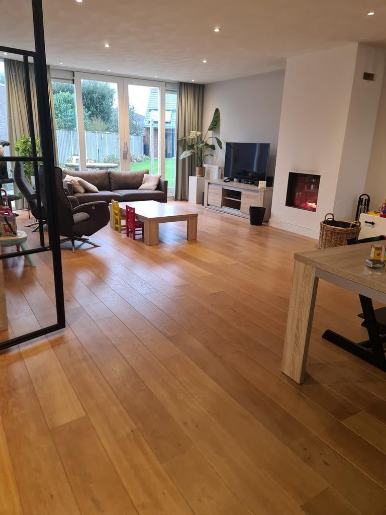 Massief eiken houten vloer 22mm dik, 48m2, Ophalen, Gebruikt, Vloerdelen of -planken, 10 m² of meer