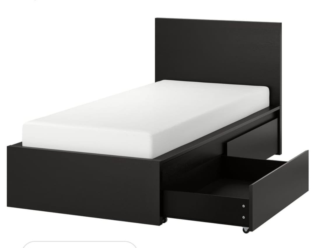 Malm bed  90x200 zwart/bruin, Ophalen, Eenpersoons, Wit, 140 cm