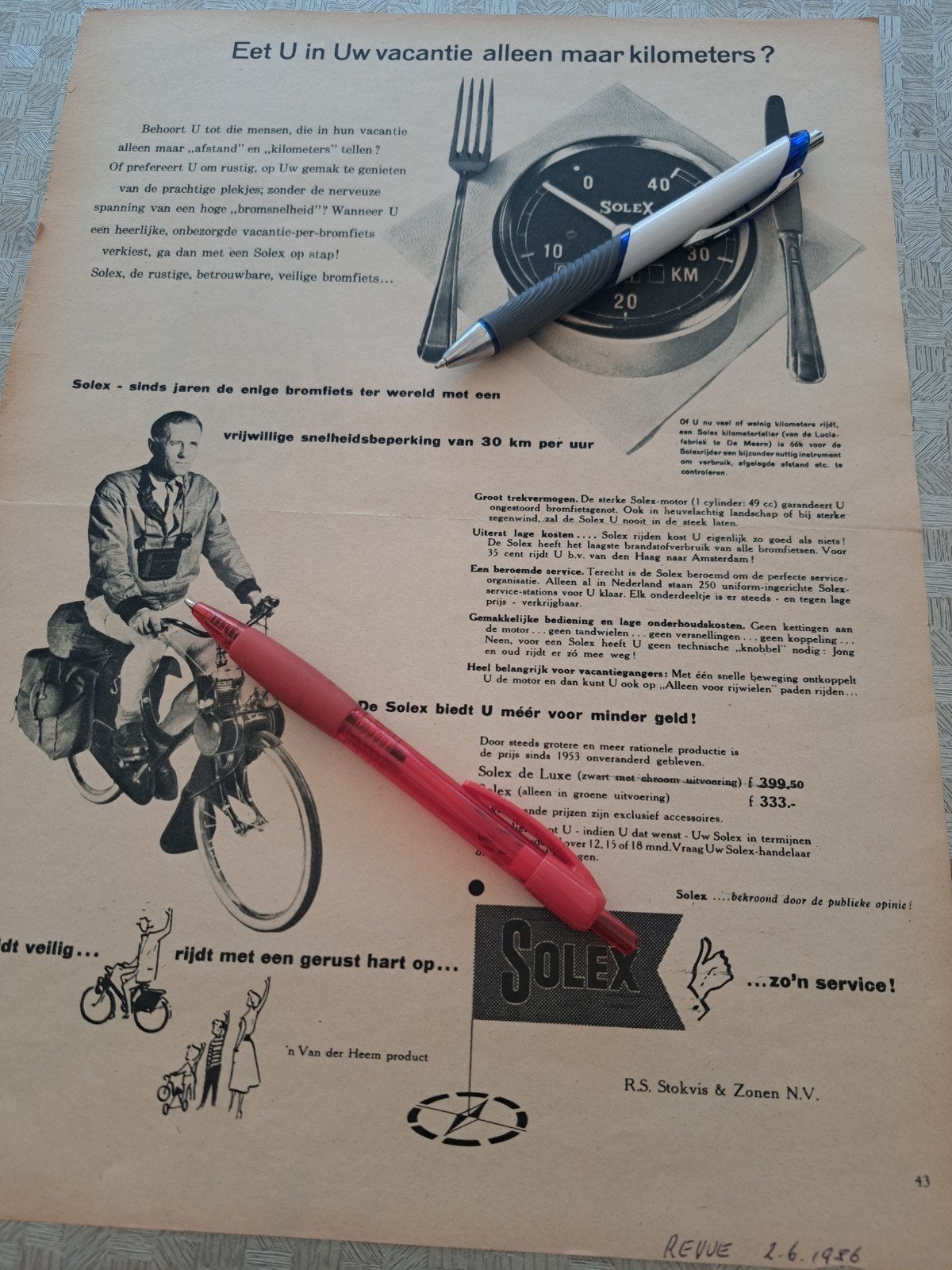 "SOLEX" Bromfiets reclame item 1956, Ophalen of Verzenden, Gebruikt