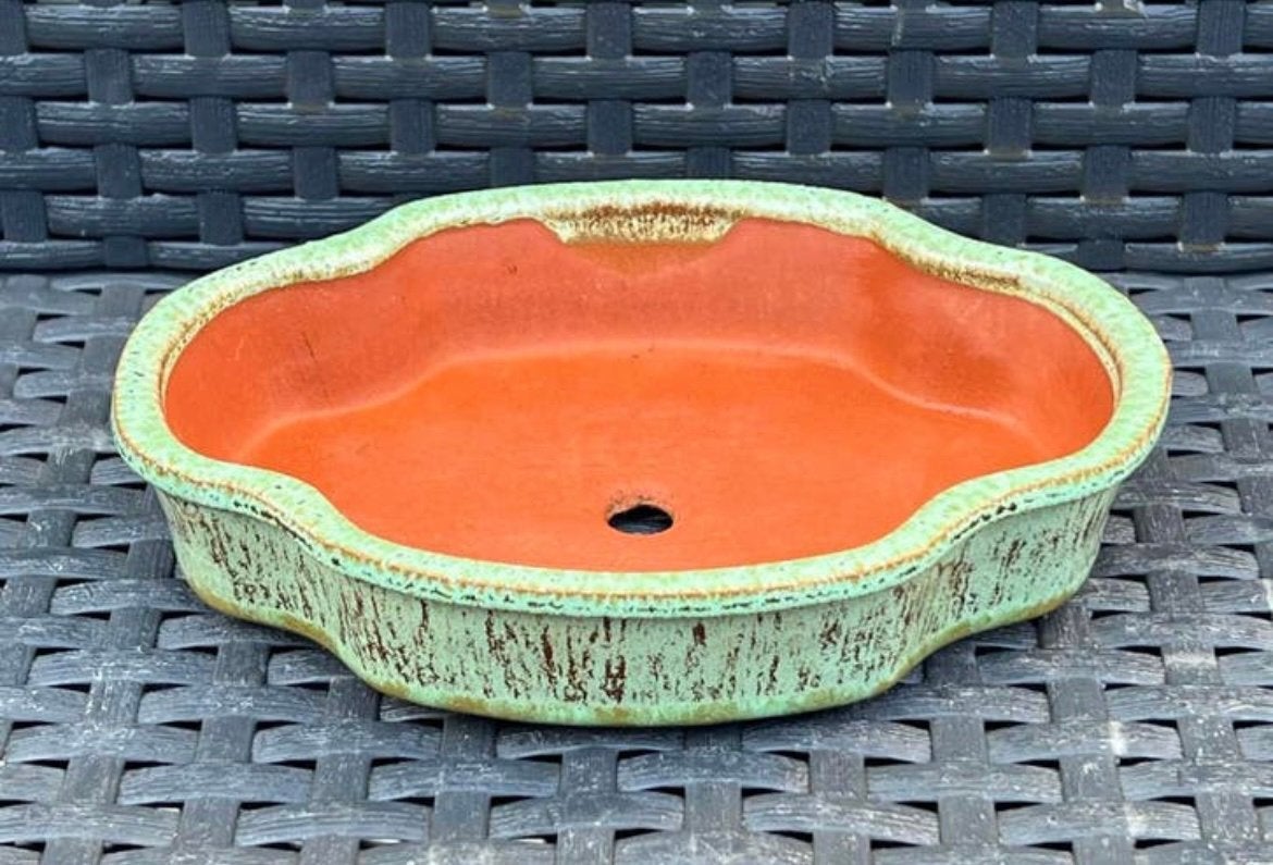 Bonsai schaal Turquoise-bruin gemerkt aardewerk 16,1x12,3x33, Ophalen of Verzenden, Zo goed als nieuw, Overige vormen, Aardewerk