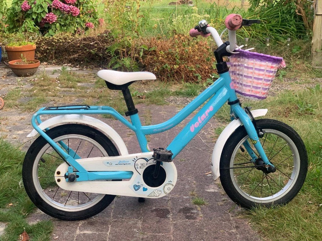 Kinderfiets 14 inch, met zijwieltjes, Ophalen, Terugtraprem, Zijwieltjes, Gebruikt