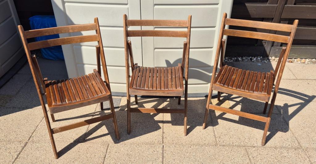 3 vintage klapstoelen, Gebruikt, Vintage, Ophalen of Verzenden, Hout