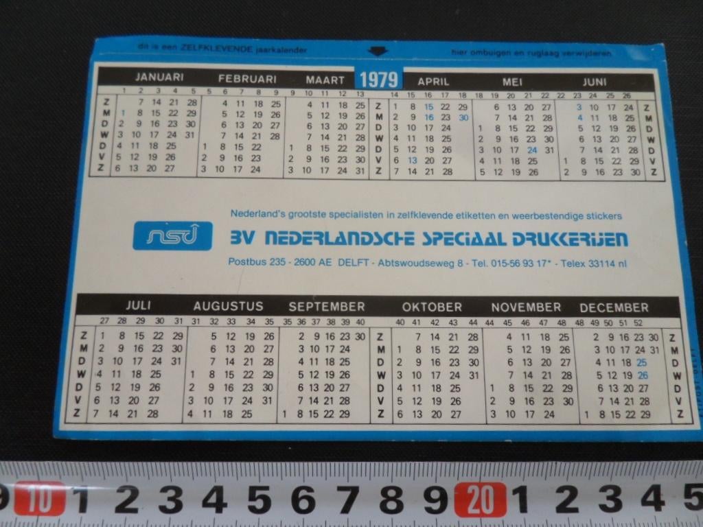 sticker Kalender 1979 Delft NSD BV Nederlandse Speciaal Druk, Ophalen, Zo goed als nieuw