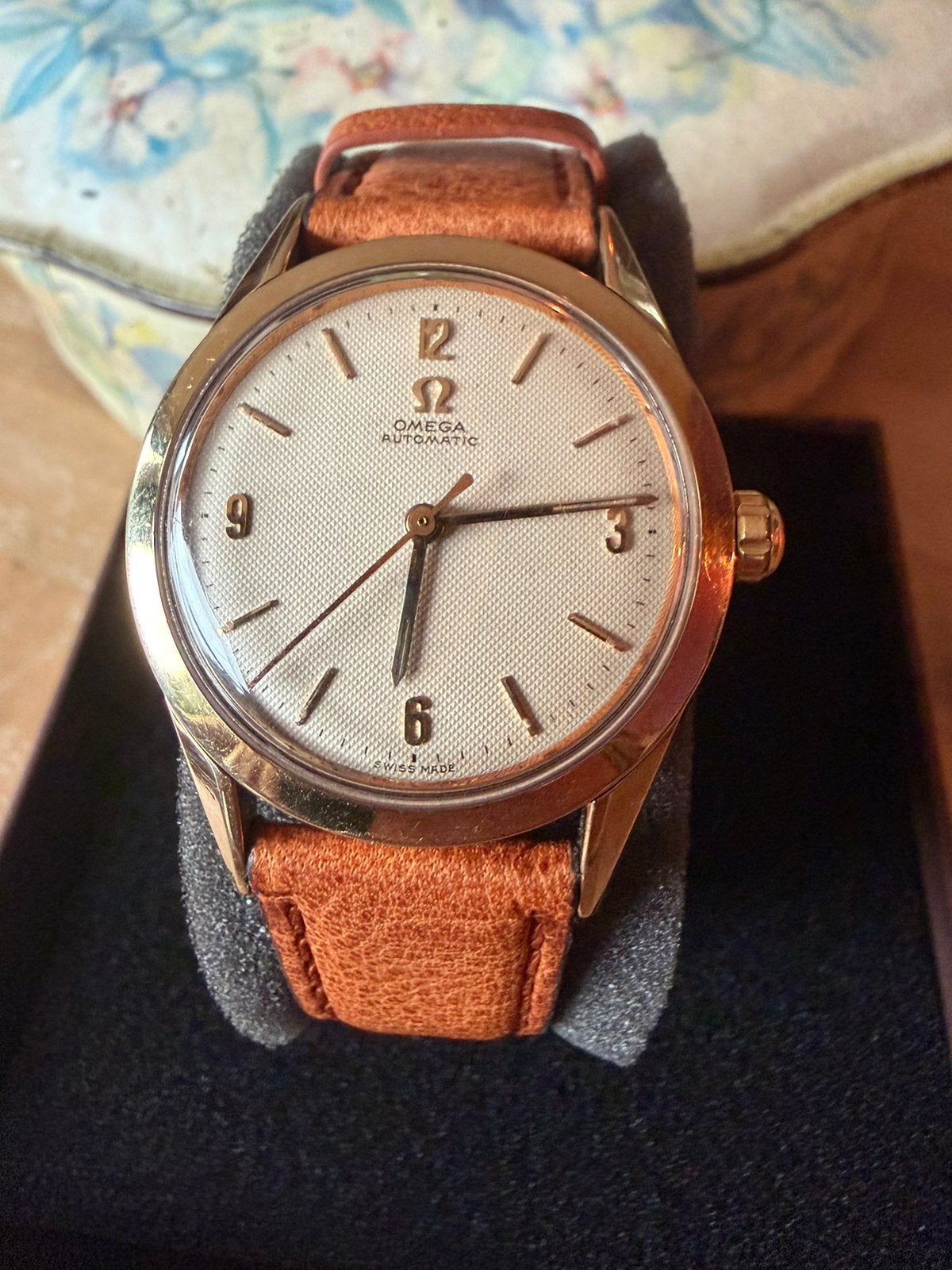 Omega heren Automatic uit 1954 -19 JewelsWaffle/Honeycomb!!, Ophalen, Met bandje, Polshorloge, 1930 tot 1960