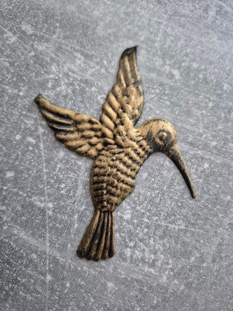 Metalen Kolibrie Wanddecoratie - Goud/Zwart, Vintage, Meerkleurig, Nieuw, Ophalen of Verzenden
