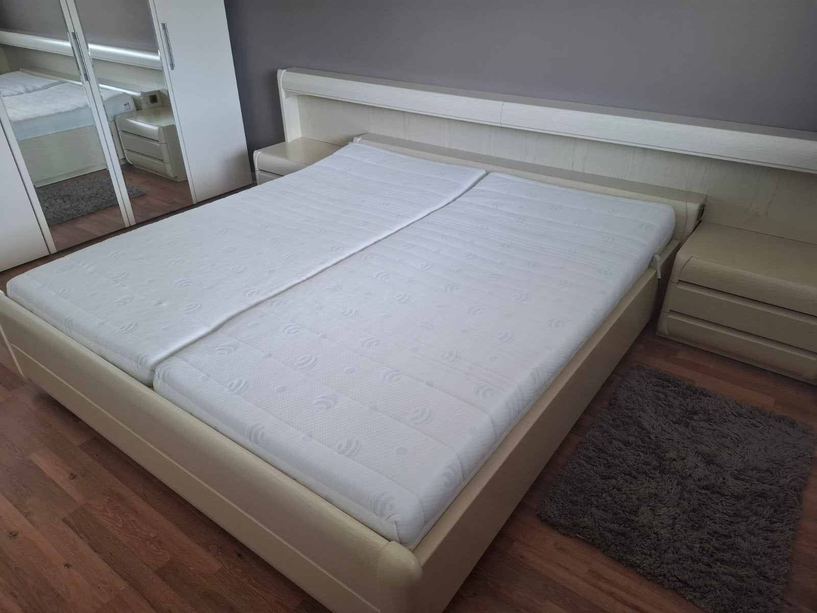 Eiken slaapkamer meubilairset gebroken wit, Ophalen, Gebruikt, Wit, Tweepersoons