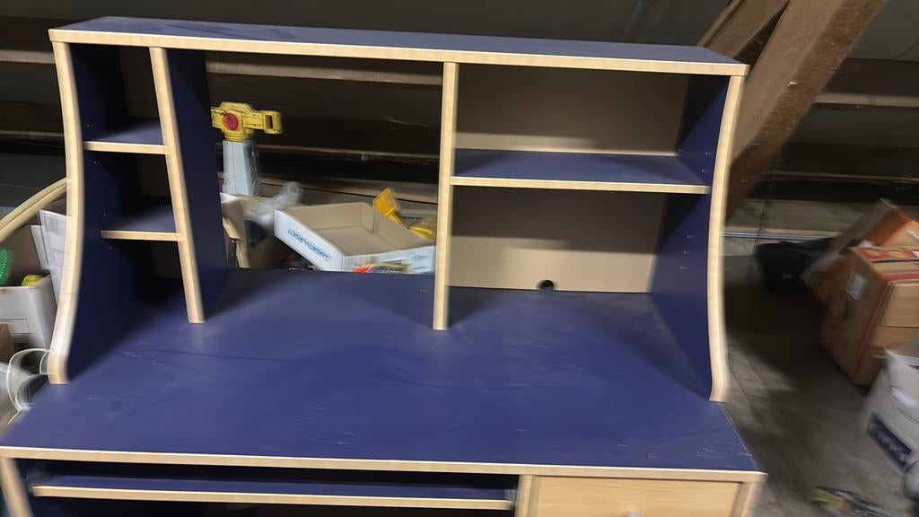 Kinderbureau blauw/paars opzetstuk en lade, Ophalen, Gebruikt, Tafel(s)