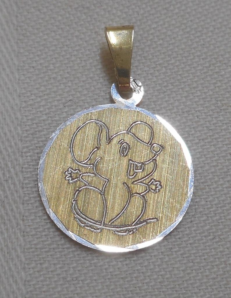Zilveren aparte bicolor hanger met muis nr.1137