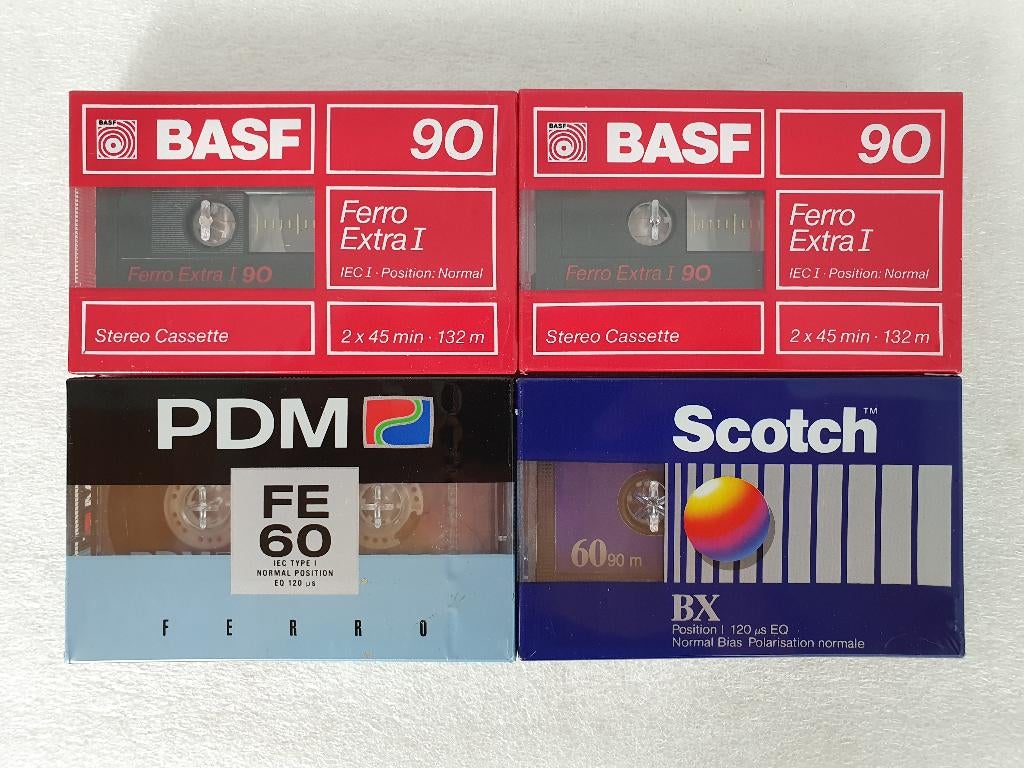 Lot van 4 cassettes BASF - PDM - Scotch (nieuw), 2 t/m 25 bandjes, Overige genres, Ophalen of Verzenden, Nieuw in verpakking