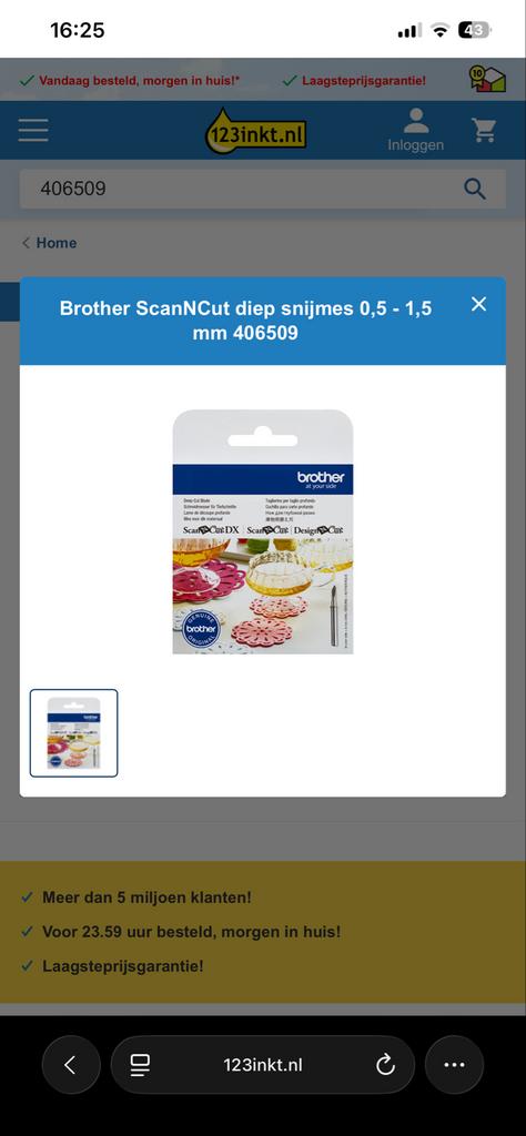 Brother ScanNCut diep snijmes 0,5 - 1,5 mm 406509, Zilver, Overige thema's, Gereedschap of Toebehoren, Nieuw