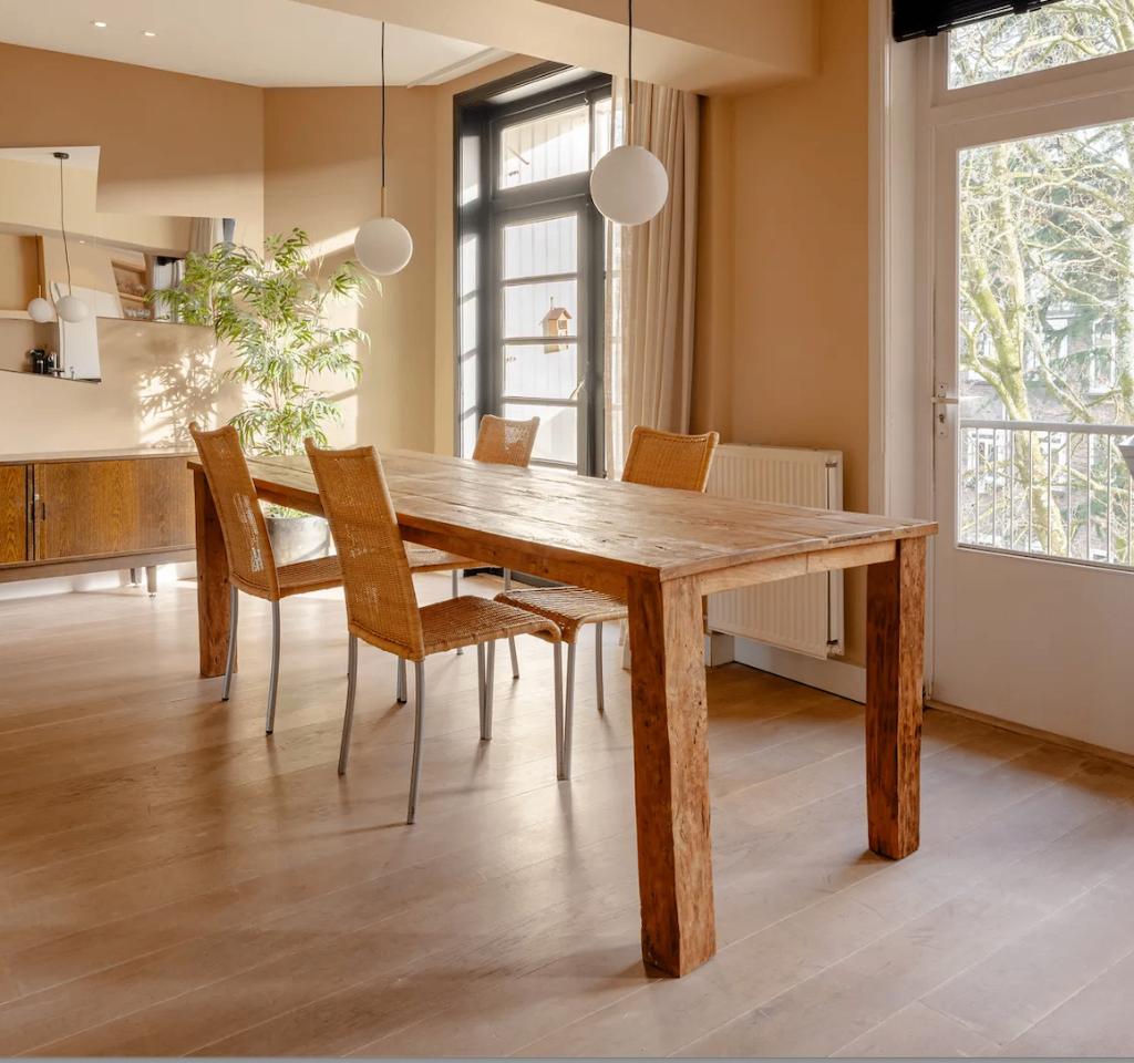 Rustieke Massief Eiken Eettafel + 4 Stoelen, bieden!, Huis en Inrichting, Ophalen, Gebruikt, Eikenhout, 200 cm of meer