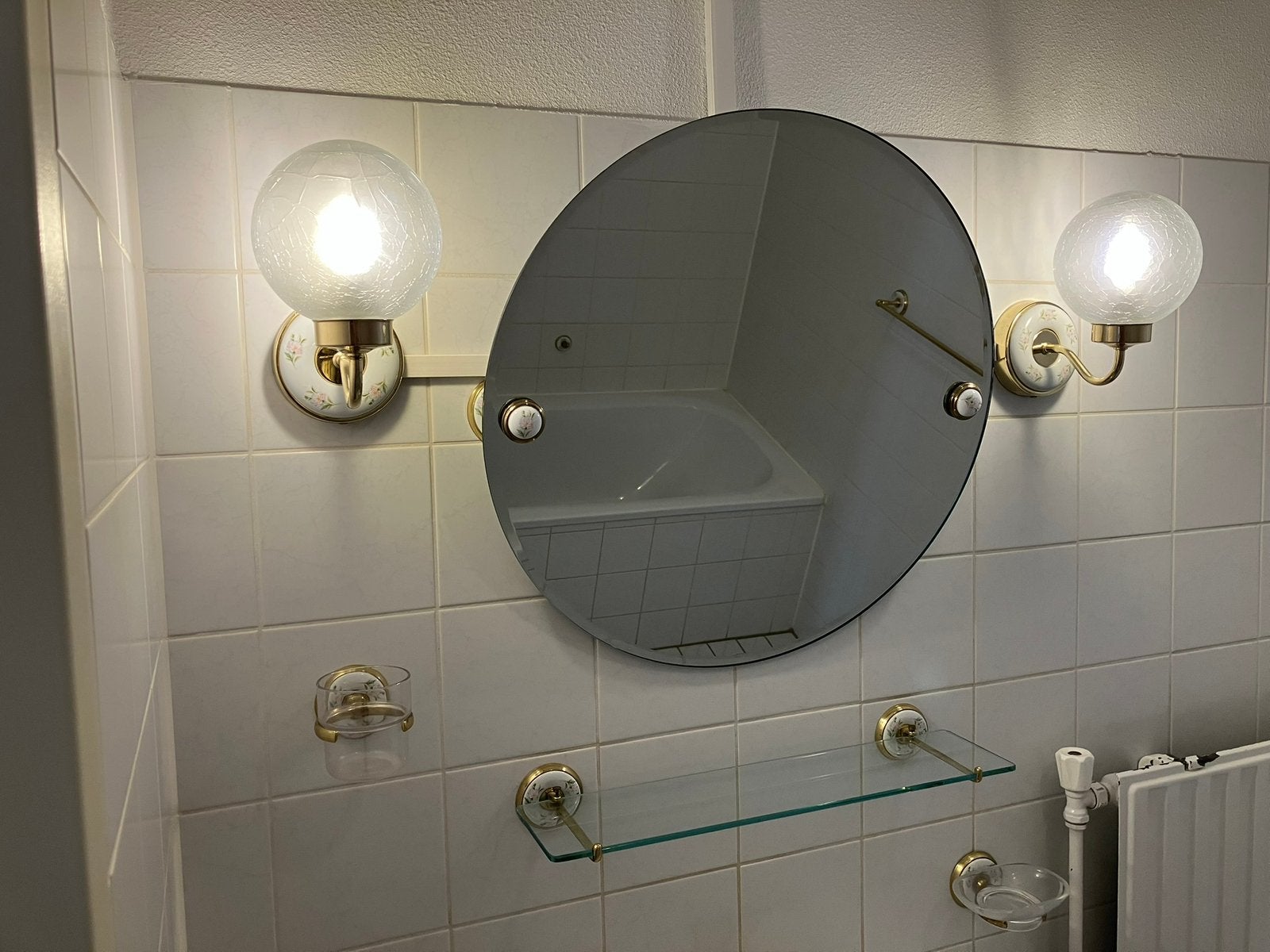 Vintage Zweedse Smedbo messing badkameraccessoireset, bloem, Ophalen