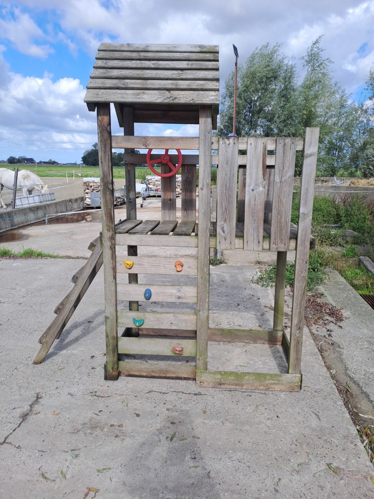 Houten speeltoestel met klimwand en stuur, Ophalen, Gebruikt, Klimwand