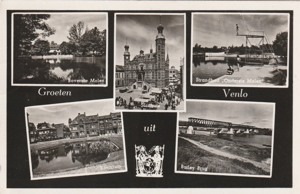 VENLO Molen Rozarium Stadhuis Strandbad Brug 1953, Verzenden, 1940 tot 1960, Gelopen, Limburg