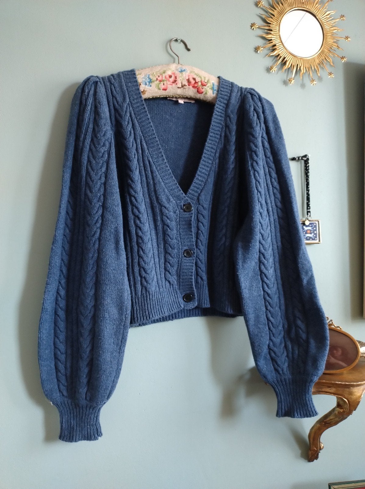 Kabel vestje in Oostenrijkse stijl boho blauw S XS, Kleding | Dames, Soft Rebels, Zo goed als nieuw, Maat 36 (S), Verzenden
