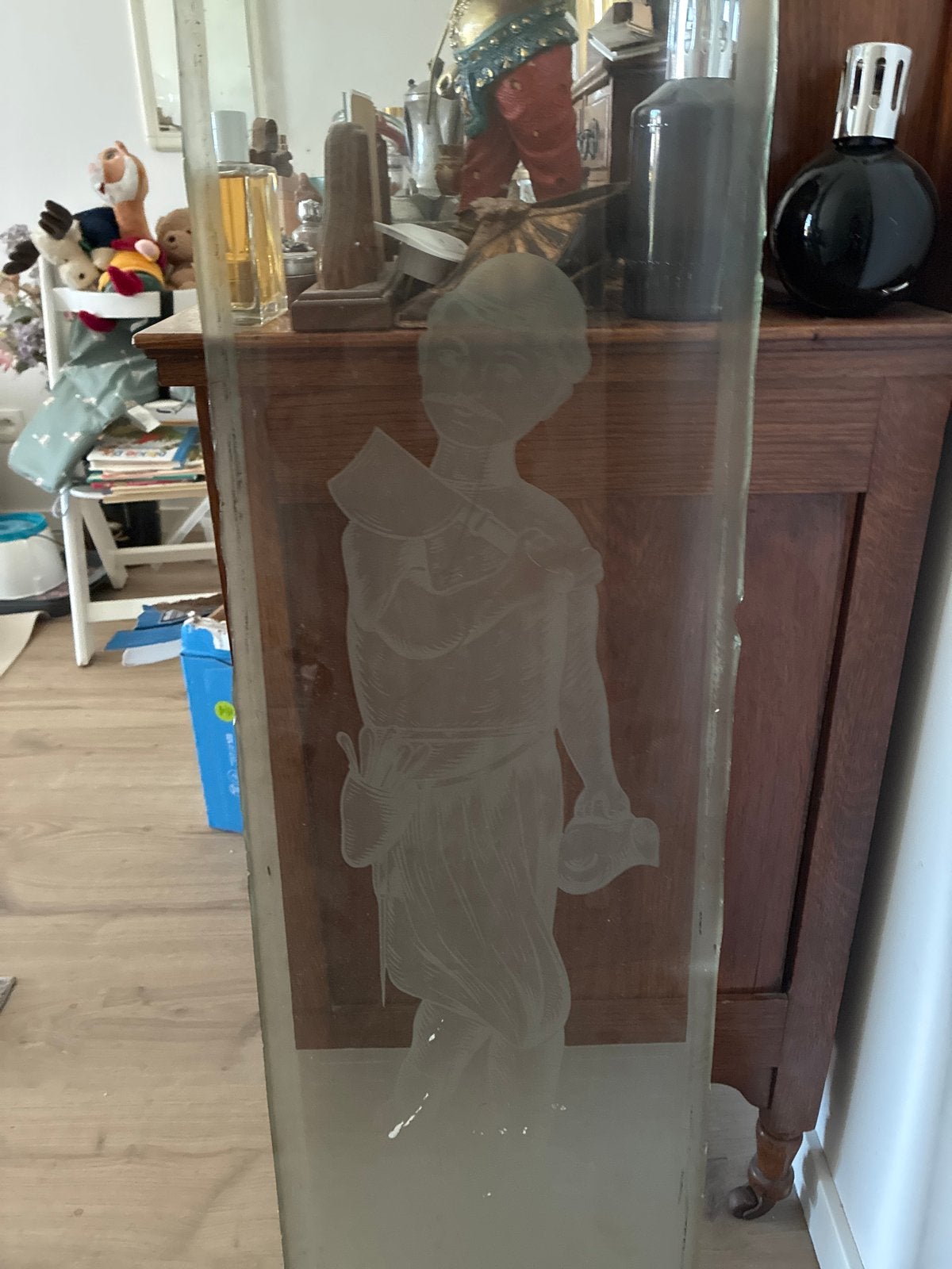 Antieke spiegel met geslepen glas en decoratie, Antiek en Kunst, Ophalen