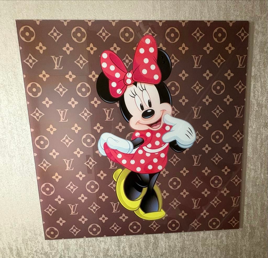 Lv glasschilderij met Minnie Mouse - 100x100 cm, Huis en Inrichting, Woonaccessoires | Schilderijen, Tekeningen en Foto's, Nieuw