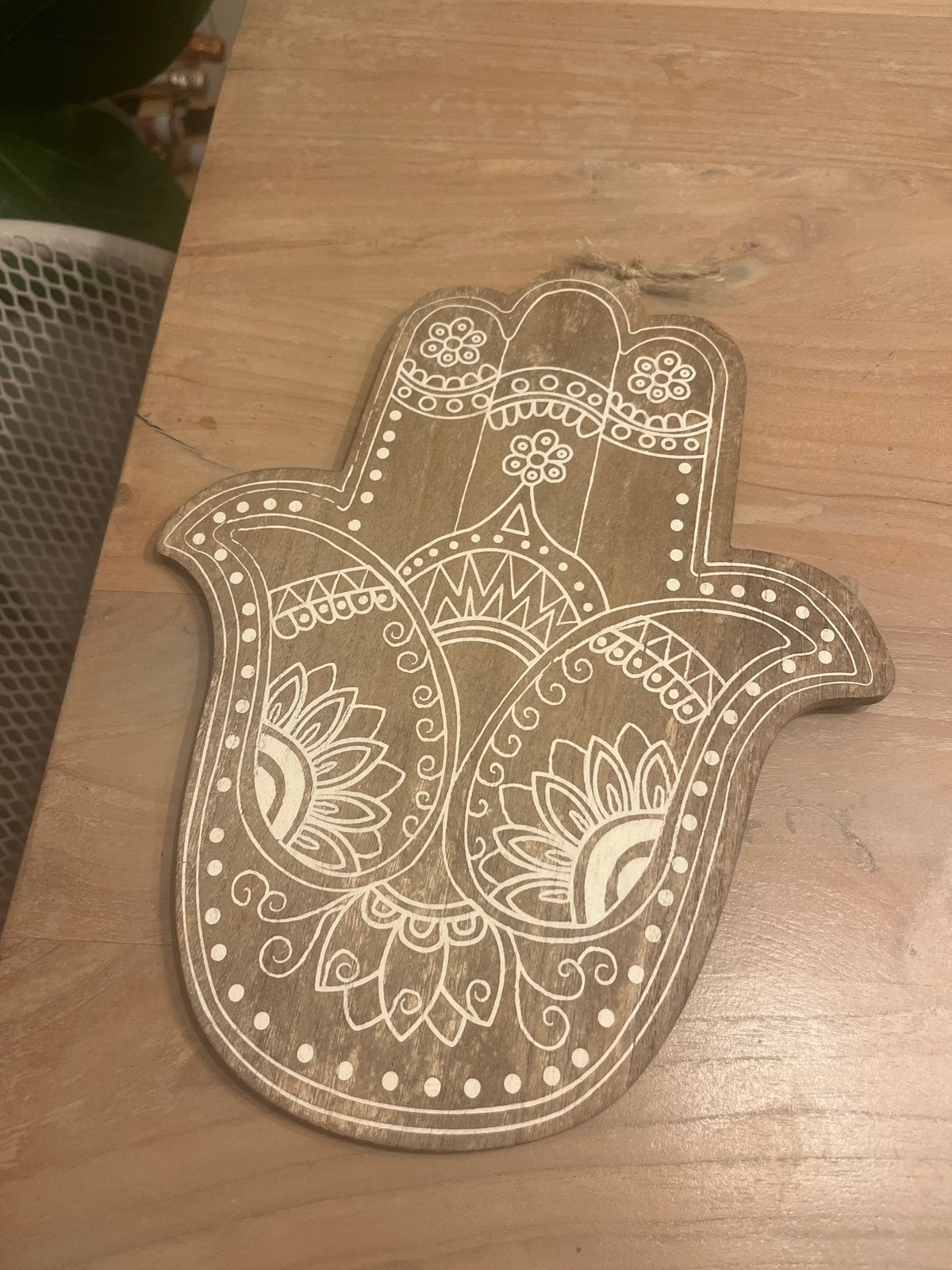 Handbeschilderd Marokkaans Hamza wandbord, Gebruikt, Oosters, Hout, Ophalen of Verzenden