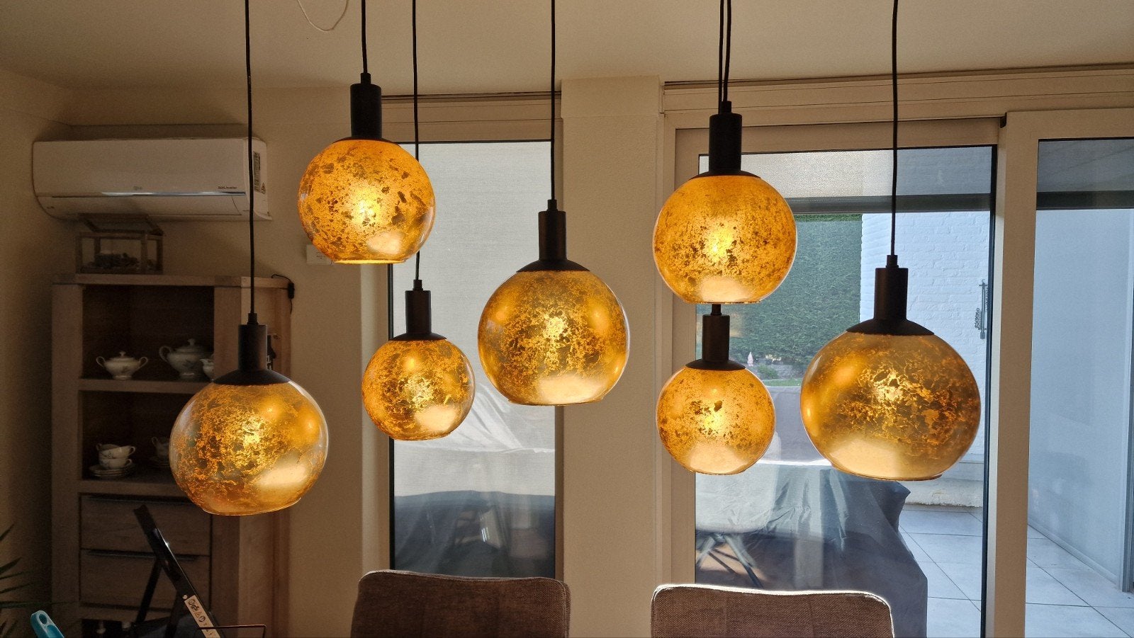 Set van 5 gouden hanglampen, vintage stijl, Ophalen, 100 tot 150 cm, 100 tot 150 cm, Vintage, Modern, Industrieel