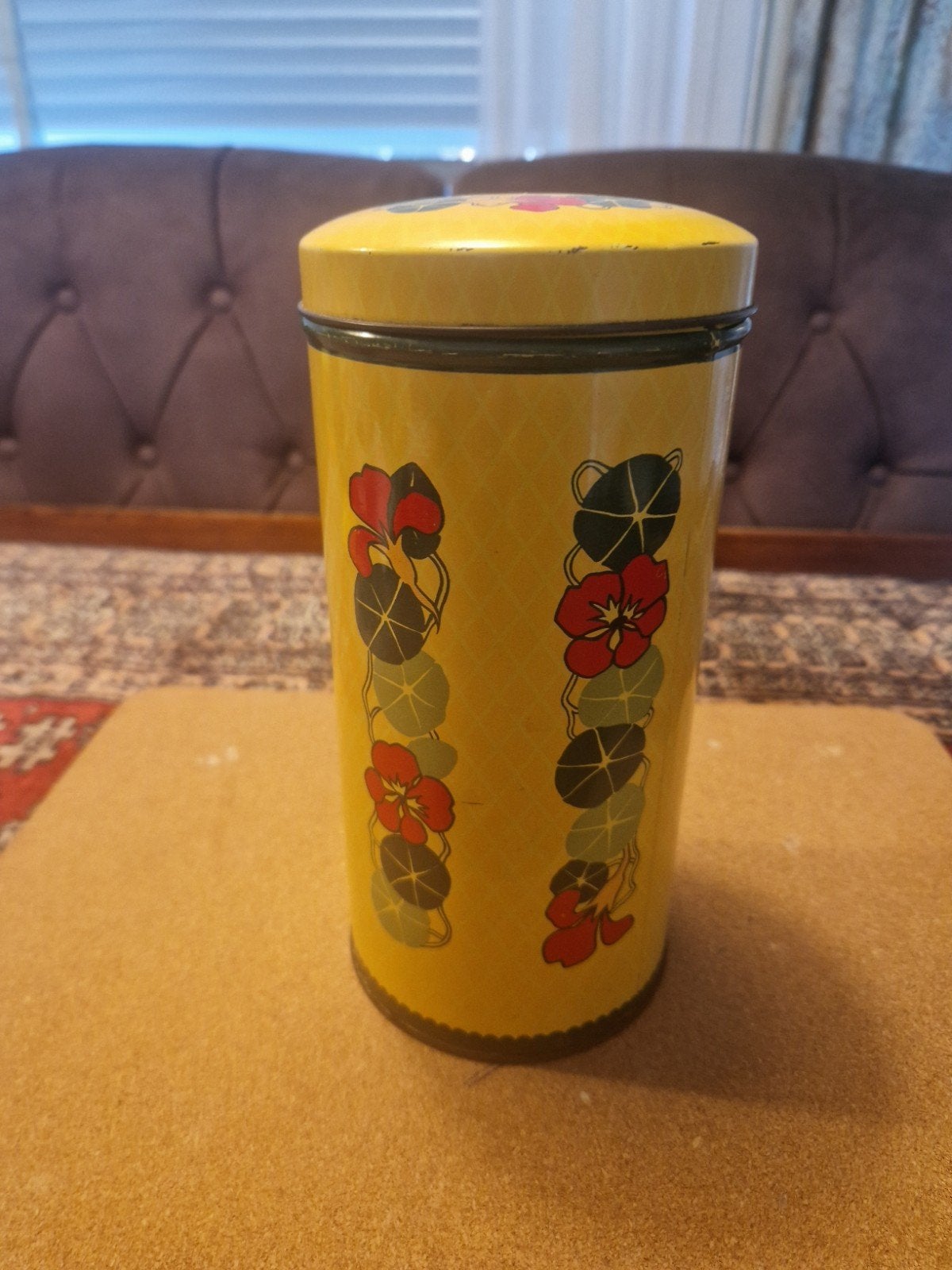 Beschuitbus geel met rode en groene bloemen Cees Dekker, Ophalen of Verzenden, Zo goed als nieuw, Verkade