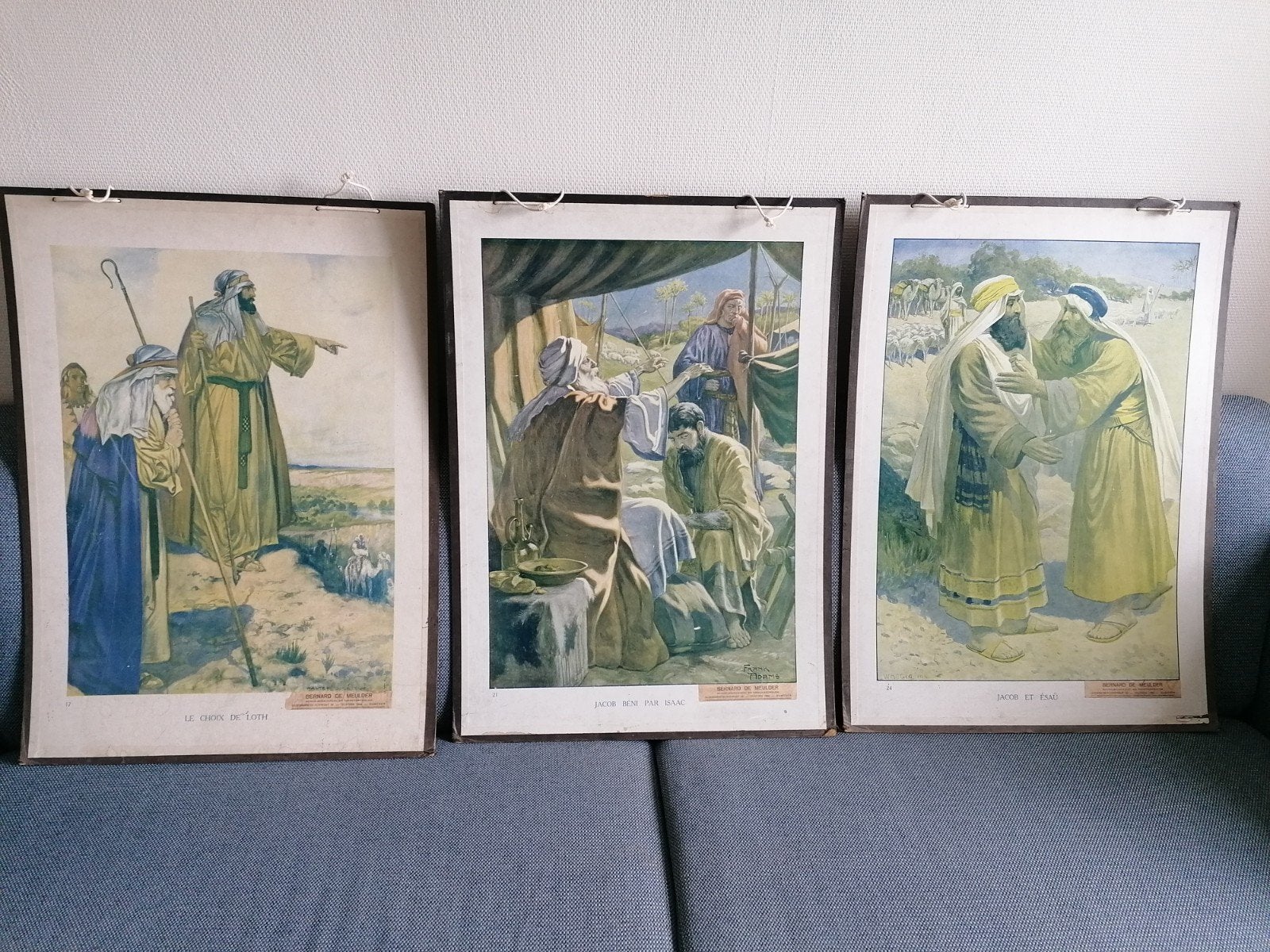Set van 3 Vintage Bijbelse Prenten - Bernard de Meulder, Antiek en Kunst, Ophalen of Verzenden, Overige thema's