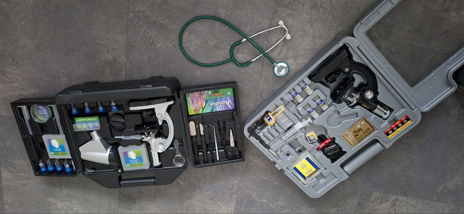 Bresser MicroSet en MicroScience Deluxe Microscoop Set, Audio, Tv en Foto, Optische apparatuur | Microscopen, Ophalen, Zo goed als nieuw