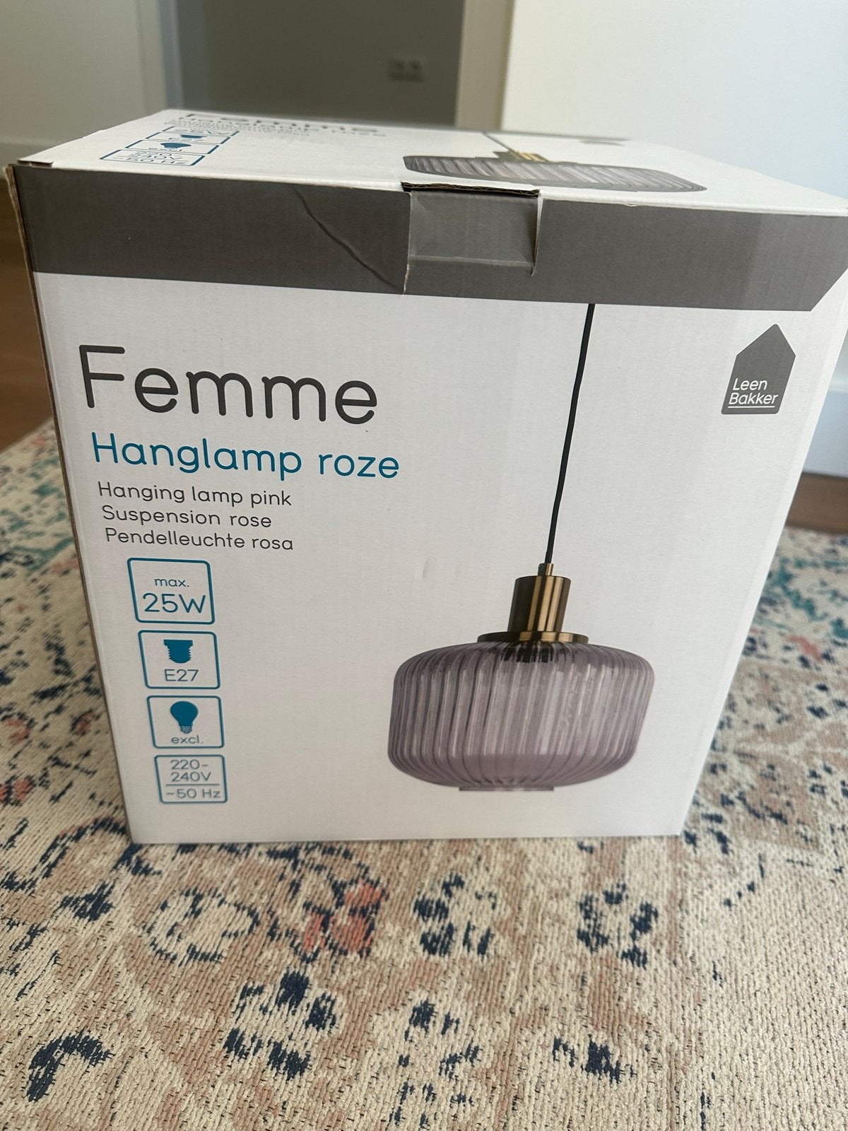 Roze hanglamp van Leen Bakker - Nieuw in doos, Ophalen, Nieuw, Glas, E27 (groot)