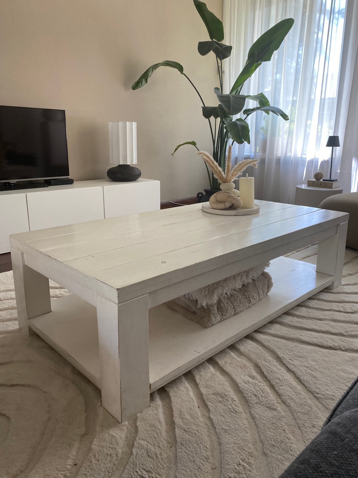Massief houten salontafel, Ophalen, Gebruikt, 100 tot 150 cm, Eikenhout