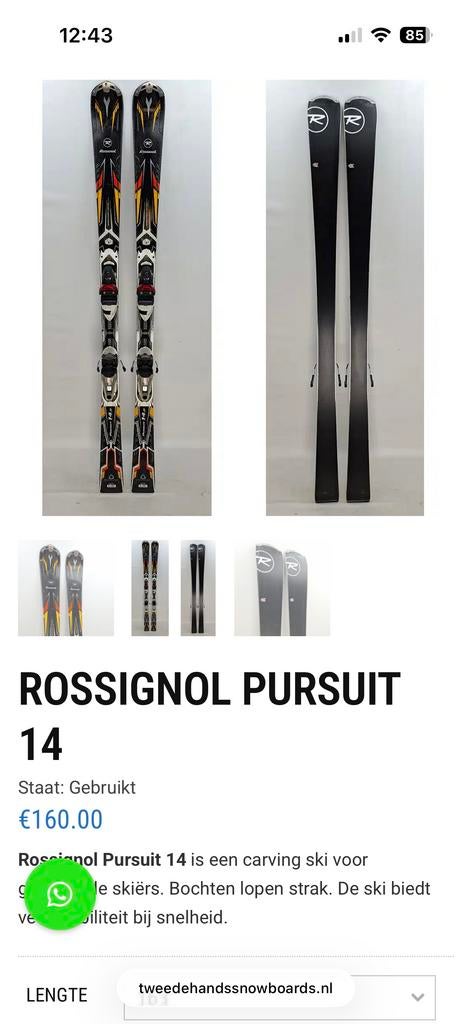 Rossignol Pursuit 14.0 Ski - 163cm, Ophalen, 160 tot 180 cm, Gebruikt, Rossignol
