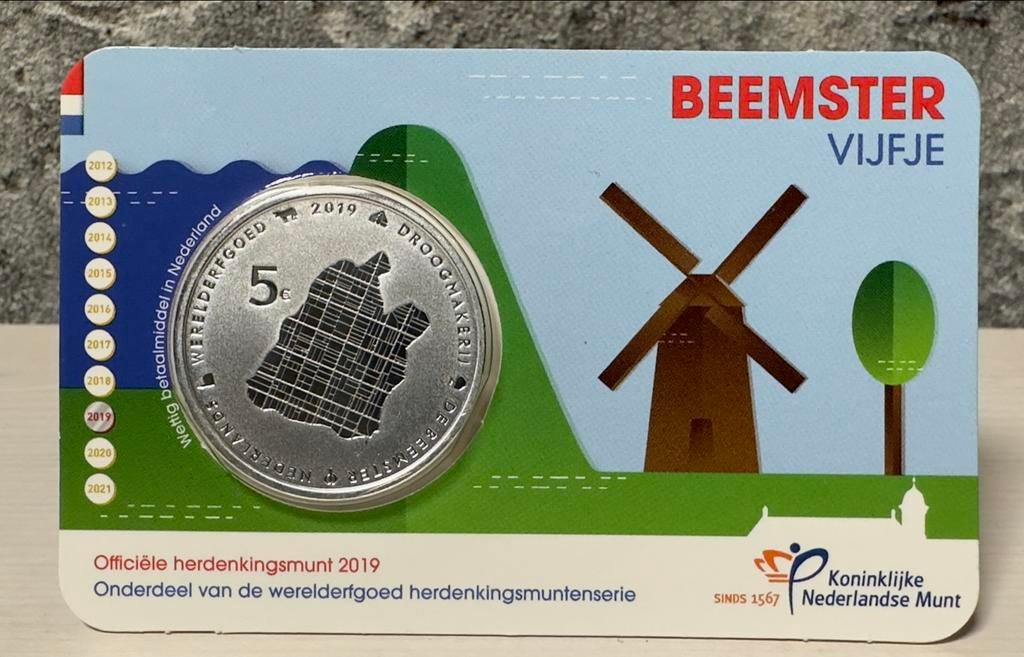 Beemster Vijfje 2019 BU Coincard, Ophalen of Verzenden, Koningin Beatrix, Euro's, Losse munt
