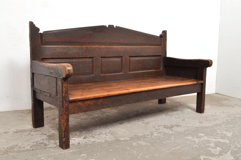 Antieke Spaanse houten bank 1850 Spanish primitive bench, Ophalen of Verzenden, Gebruikt, Vierpersoons of meer, Hout