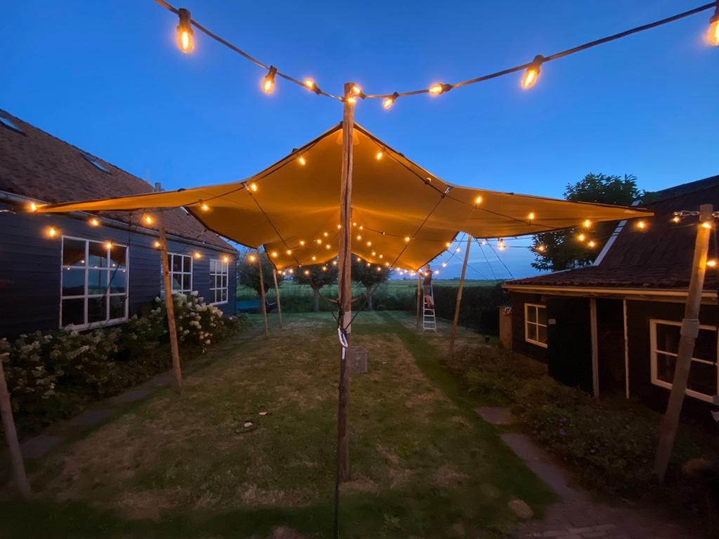 Stretchtent te Huur - 6 x 9 meter zandkleur (vanaf €400,-), Ophalen, Overige typen, 2 meter of meer, Zo goed als nieuw