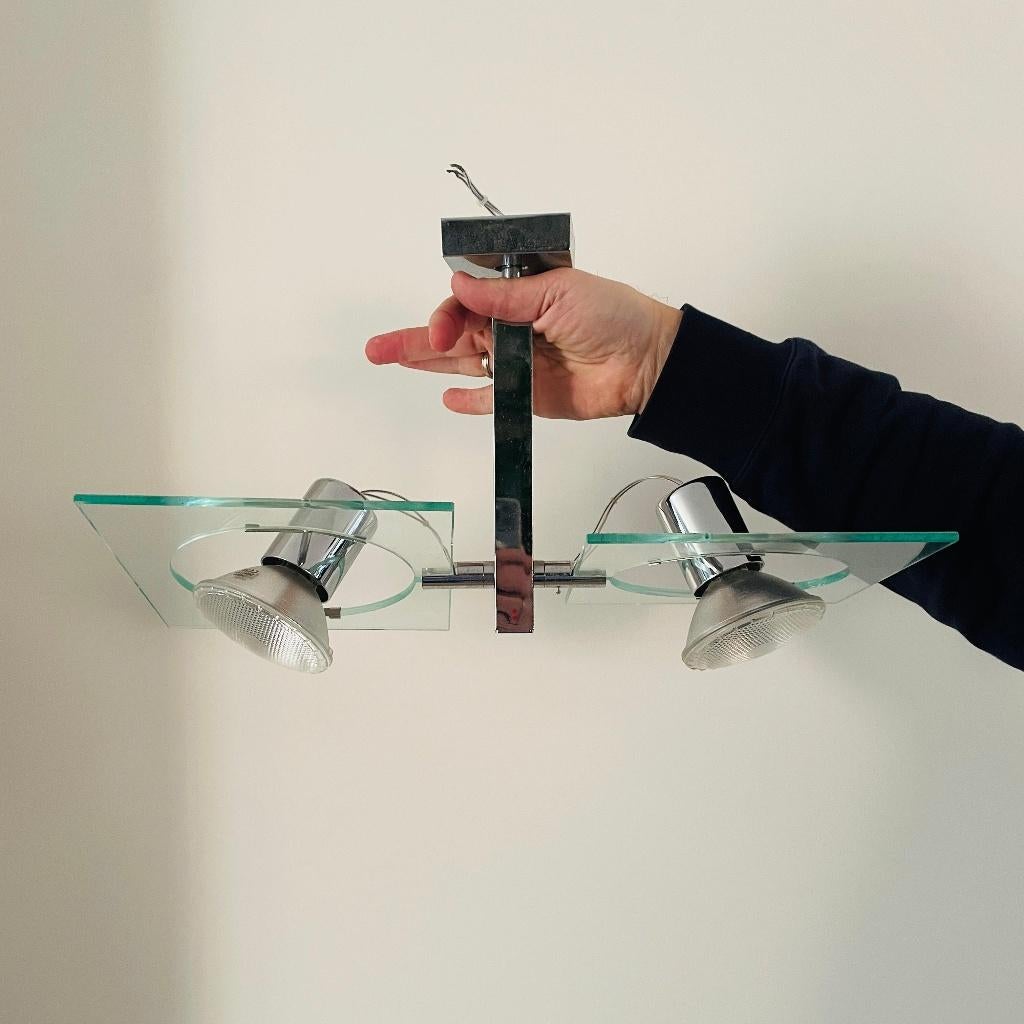 Italiaans design dubbele plafondlamp van Fabbian, Ophalen, Gebruikt, Glas, Modern