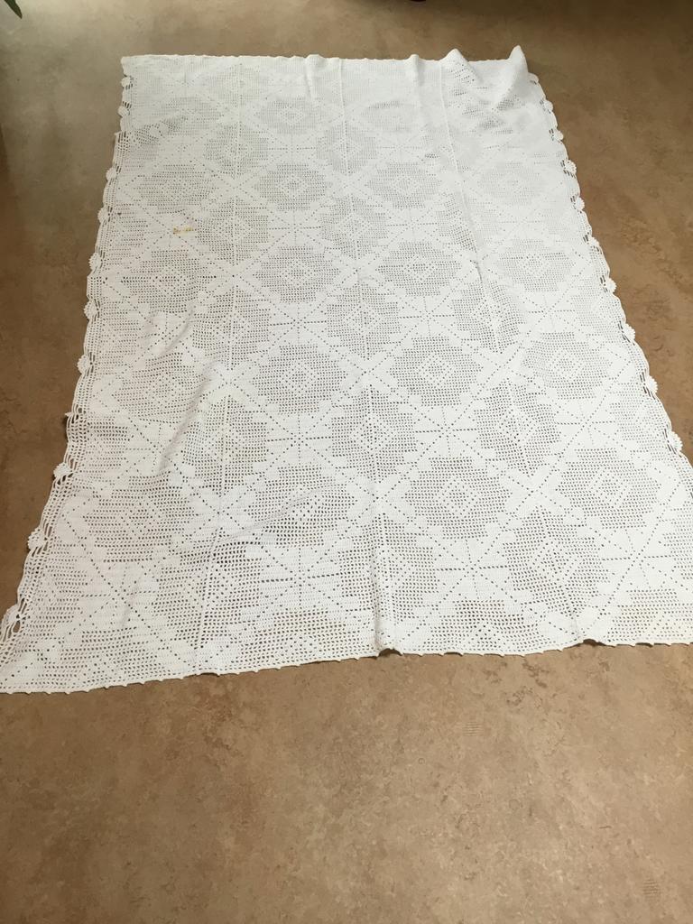 Gehaakte witte katoenen sprei - 1 persoons 121 x 190 cm, Ophalen