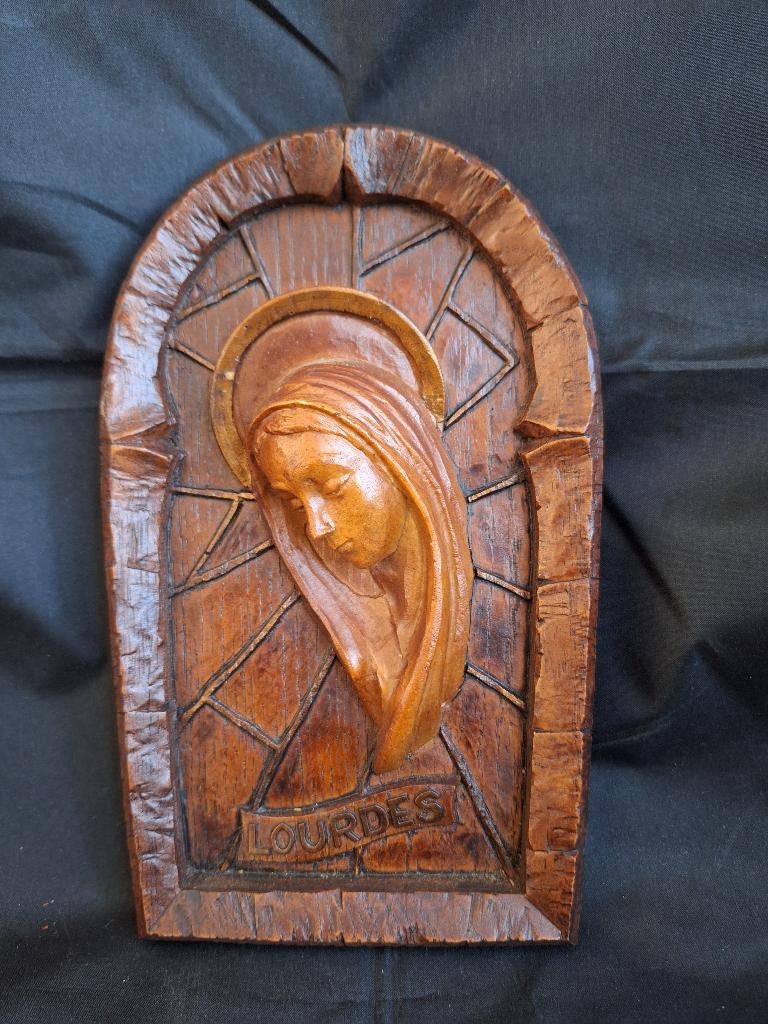 Vintage Wandrelief van de Heilige Maagd Maria van Lourdes, Antiek en Kunst, Ophalen