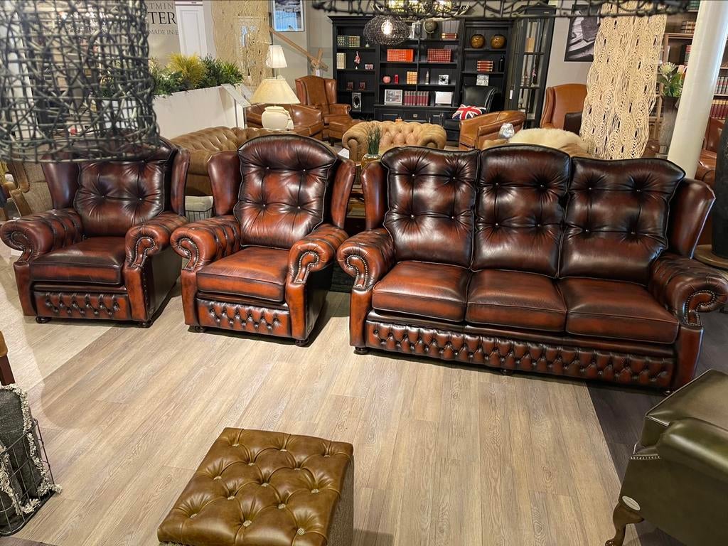SPRINGVALE CHESTERFIELD 3 ZITS BANK + 2 fauteuils Suzanne, Huis en Inrichting, Ophalen of Verzenden, Zo goed als nieuw, 75 tot 100 cm