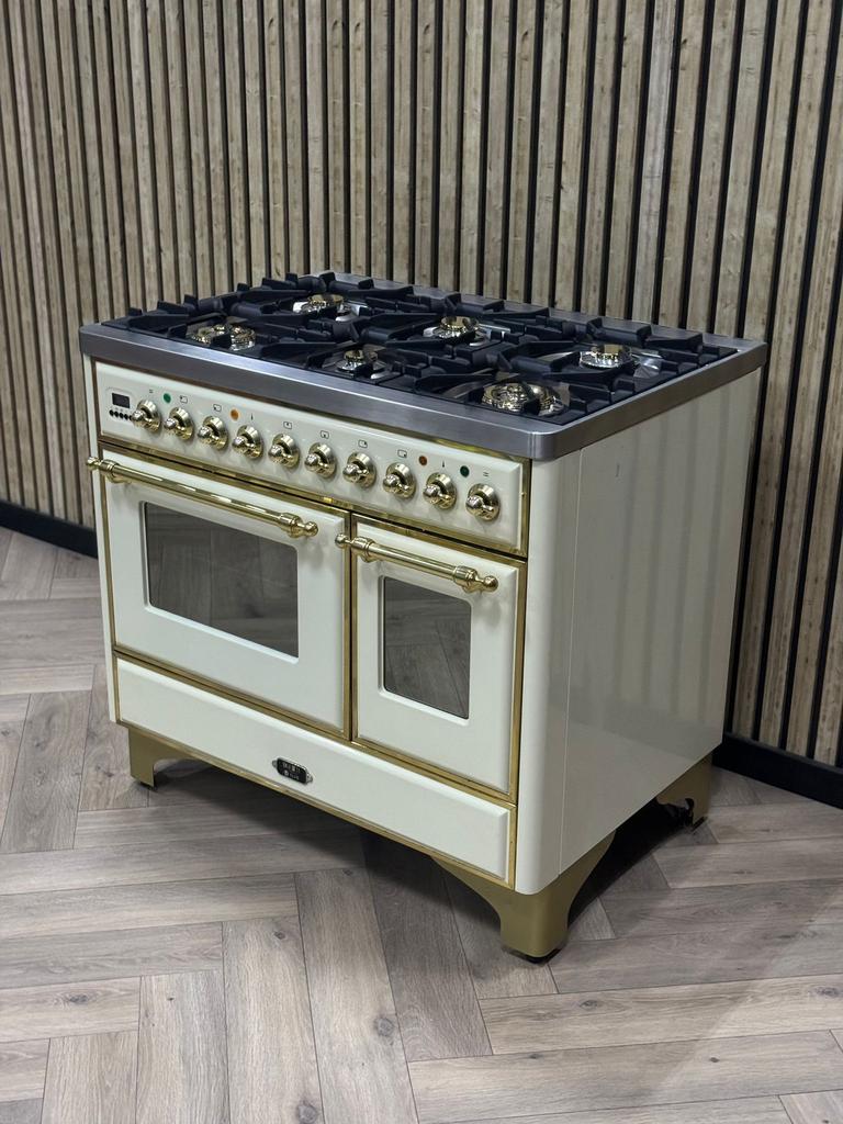 Luxe Boretti Majestic Crème 100cm 6 pits Gas + Elektr. Ovens, 60 cm of meer, Ophalen of Verzenden, Gas, Vrijstaand