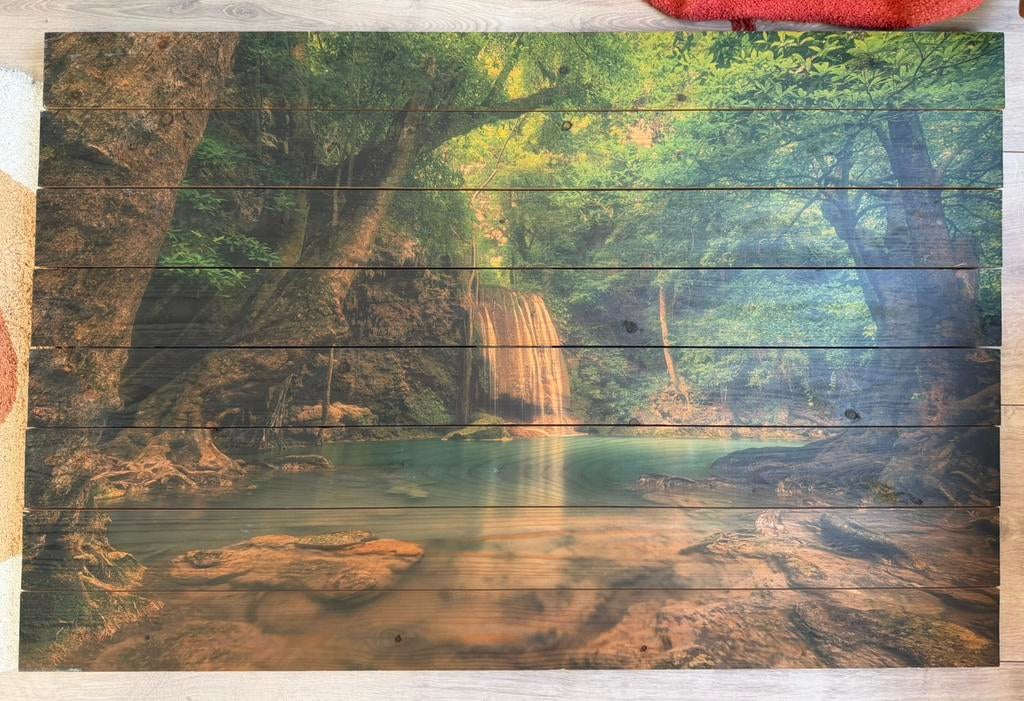 Houten schilderij - erawan waterval, Ophalen, Schilderij, 75 cm of meer