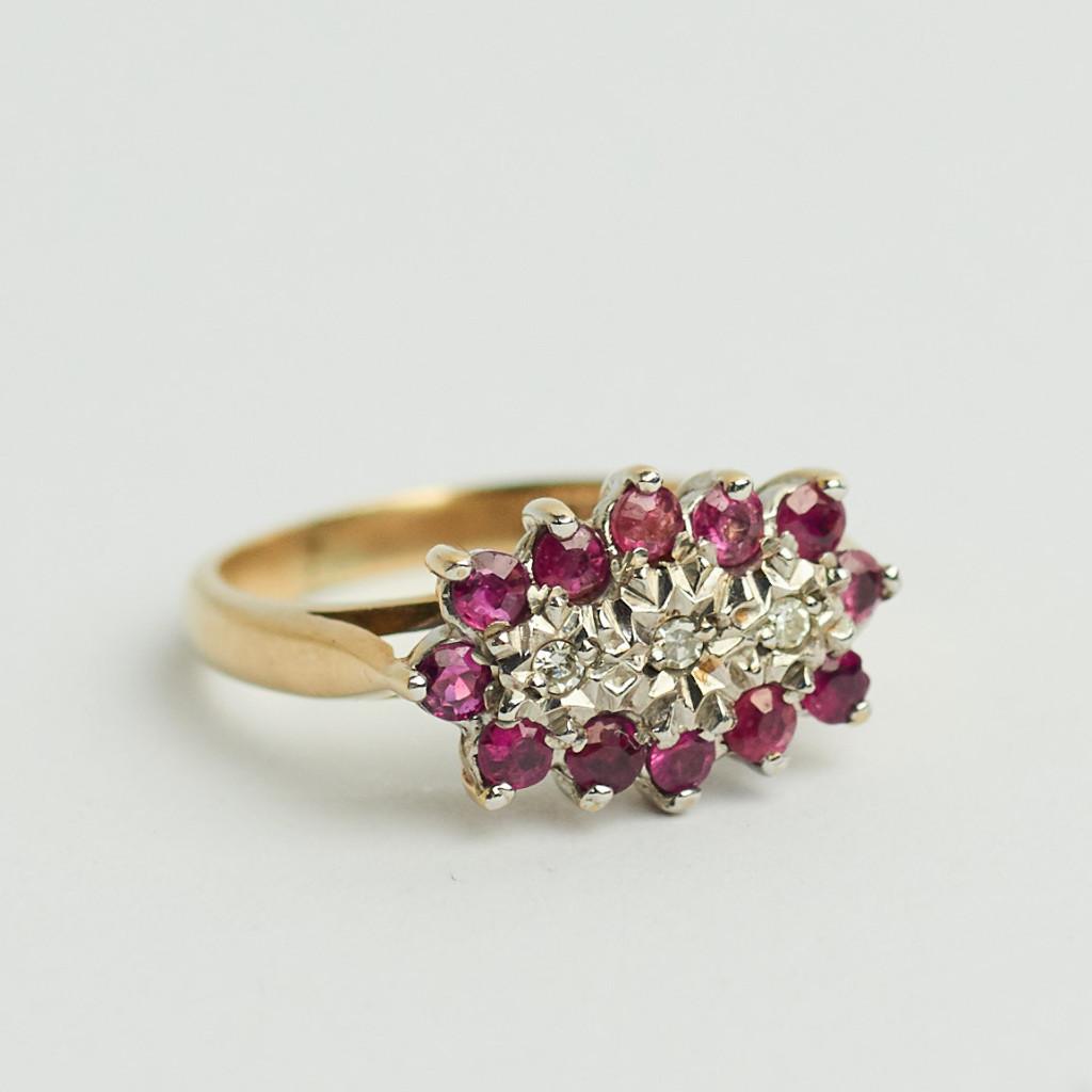 Vintage gouden ring robijn diamand kleine maat 14,5 antiek, Sieraden, Tassen en Uiterlijk, Ringen, Zo goed als nieuw, Dame, Kleiner dan 17