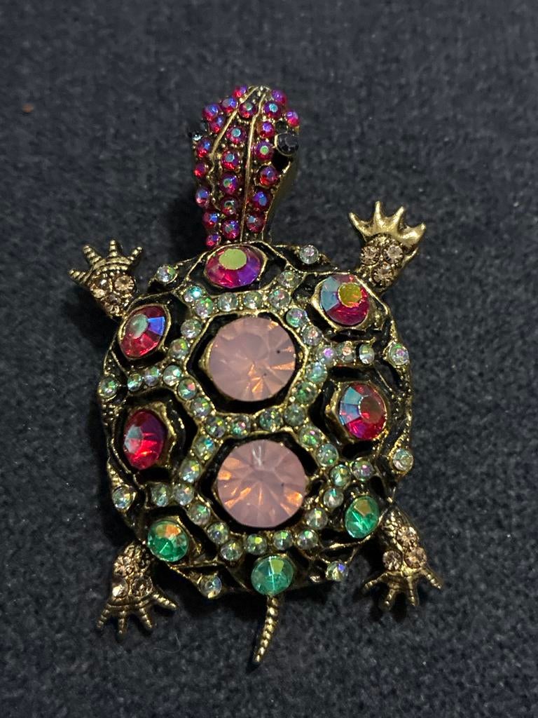 Vintage Schildpad Broche met Strass, Sieraden, Tassen en Uiterlijk, Broches, Overige materialen, 4 tot 7 cm, Gebruikt, Overige kleuren