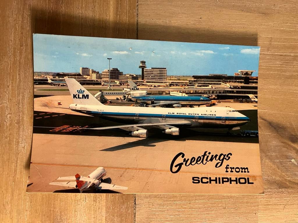 Ansichtkaart Amsterdam, schiphol klm boeing 747, Verzamelen, Ophalen of Verzenden, Noord-Holland