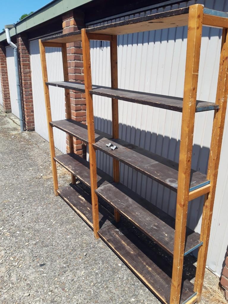 Dubbele Lundia vintage stelling dikke staanders en planken., Huis en Inrichting, Kasten | Stellingkasten, Ophalen, Gebruikt