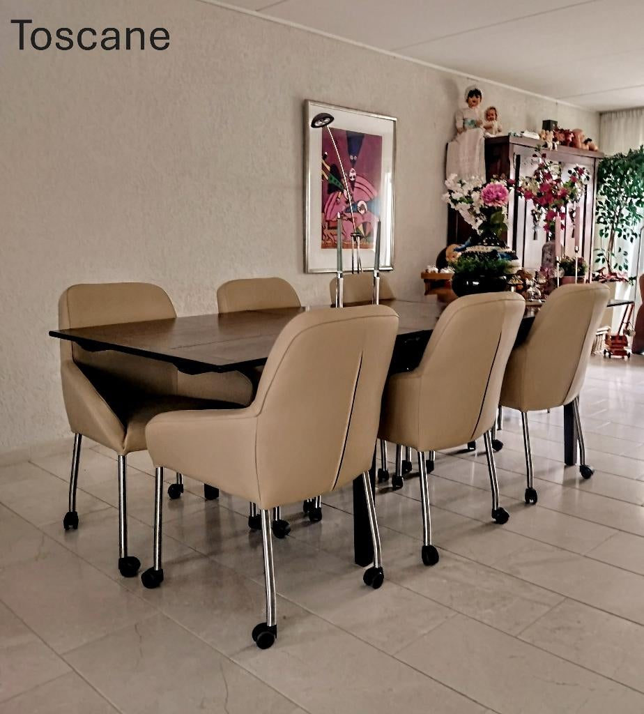 Design Leren Eetkamerstoelen, Huis en Inrichting, Stoelen, Overige kleuren, Nieuw, Ophalen of Verzenden, Topdesign