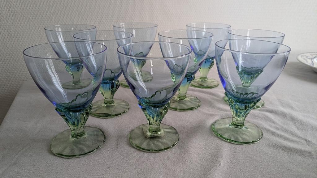 Bormioli Italiaanse Retro Vintage tulp glazen blauwe groen, Verzamelen, Ophalen of Verzenden, Zo goed als nieuw, Overige typen