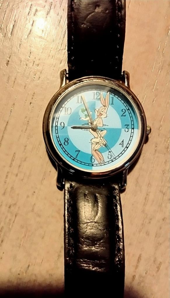 Looney Tunes horloge jaren 90, Ophalen of Verzenden, Zo goed als nieuw, Leer, Overige merken