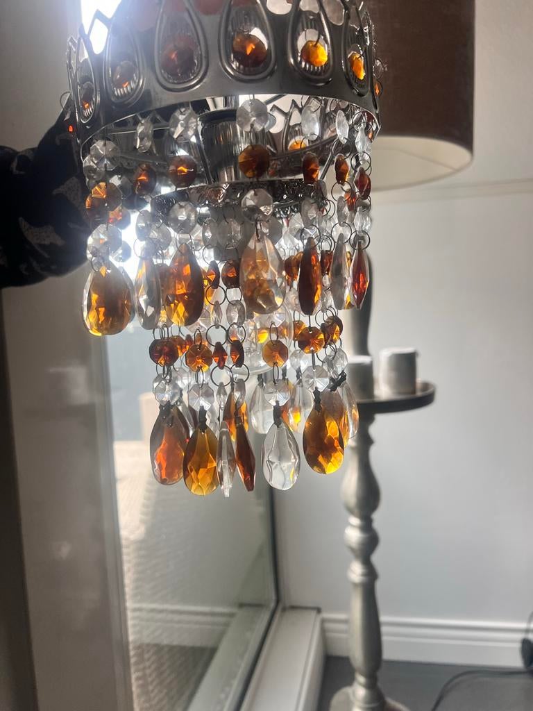 Vintage Kroonluchter met Kristallen, Ophalen of Verzenden, Gebruikt, Glas