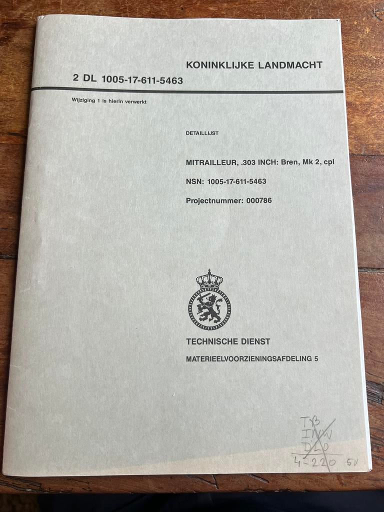 Nederlands KL Defensie Bren Gun Detaillijst voorschrift, Verzamelen, Militaria | Algemeen, Ophalen of Verzenden, Nederland, Landmacht