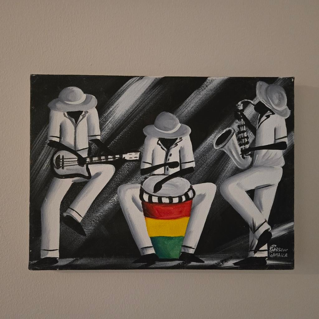Jamaicaans schilderij met muzikanten, gesigneerd Pearson, Antiek en Kunst, Ophalen of Verzenden