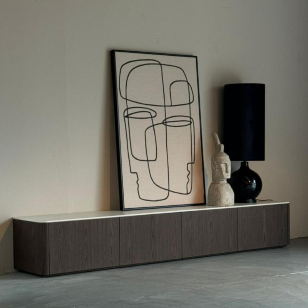 Tv dressoir ronde vorm 180 en 240cm Japandi stijl bruin, Japandi, Ophalen of Verzenden, 200 cm of meer, Minder dan 100 cm