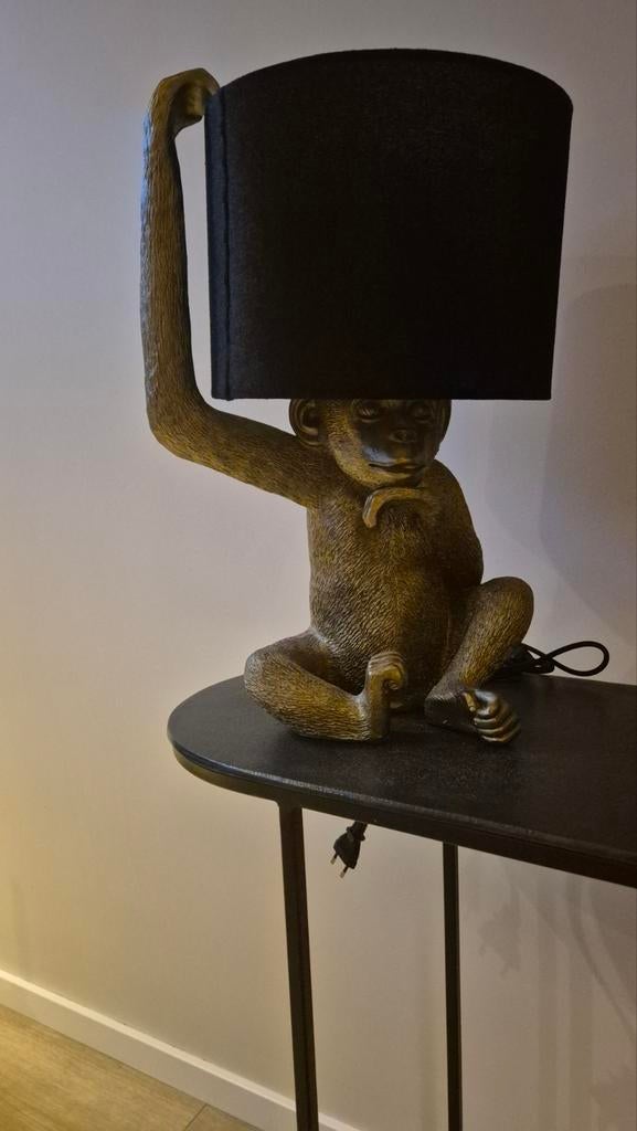 Gouden aap lamp met zwarte kap - L24xB24xH40, Gebruikt, Ophalen of Verzenden, Stof, Minder dan 100 cm